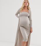 Asos Design Maternity Ruched Bandeau Midi Dress And Drape Jacket Set - Purple