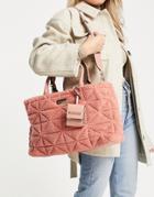 River Island Quilted Fleece Tote In Pink