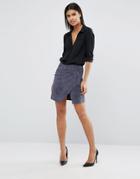 Vila Zip Detail Suede Mini Skirt - Gray