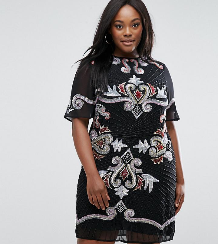 Asos Curve Colorful Paisley Embellished Mini Shift Dress - Multi