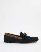 Asos Design Driving Shoes In Navy Suede With Brown Leather Detail