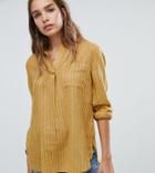 New Look Stripe Pull On Shirt-yellow