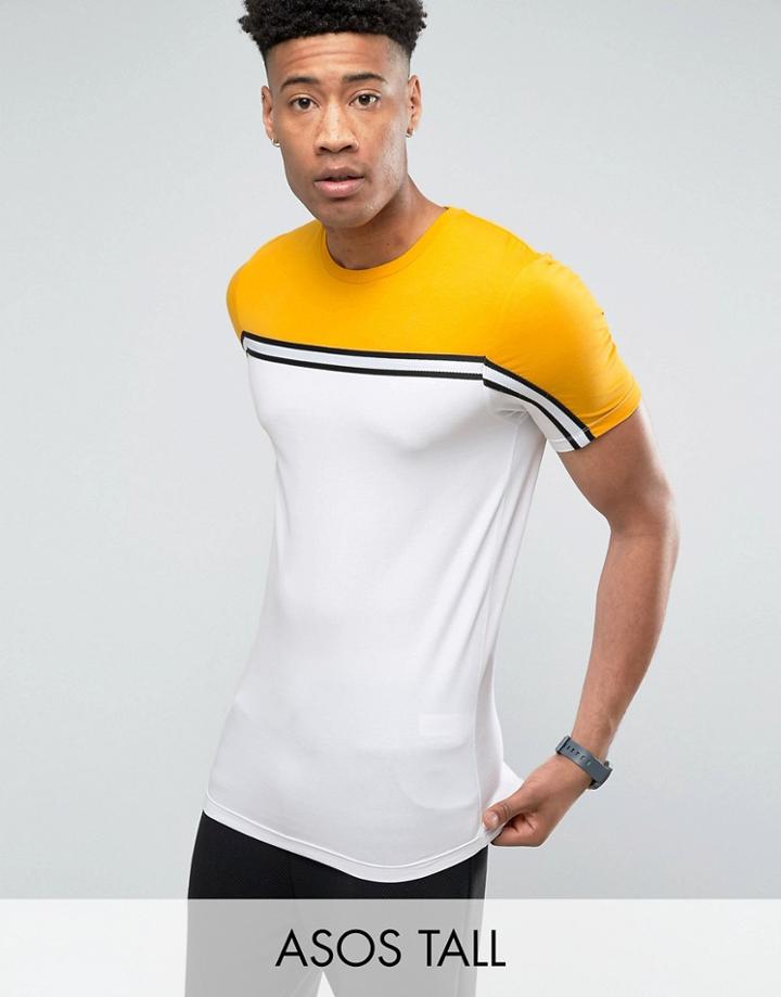 Asos Tall Muscle T-shirt With Contrast Yoke And Taping - White