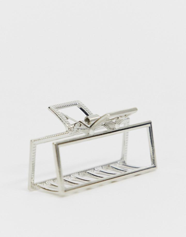 Asos Design Hair Clip In Open Rectangle Shape In Silver Tone - Silver