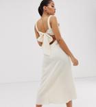 Asos Design Petite Knot Front Linen Maxi Dress With Tie Back-beige