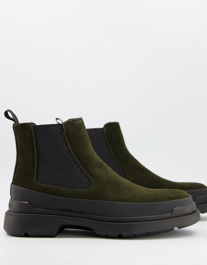 Calvin Klein Shelton Chunky Chelsea Boots In Green