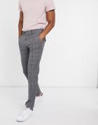 Selected Homme Slim Fit Pants In Dark Gray Plaid-grey