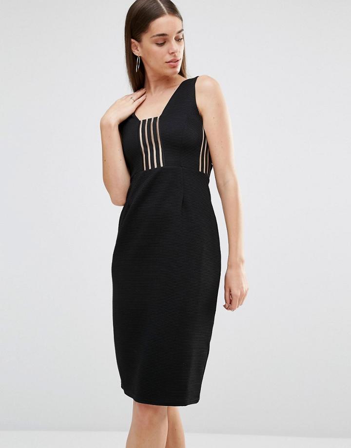 Rare Stripe Panel Midi Dress - Black