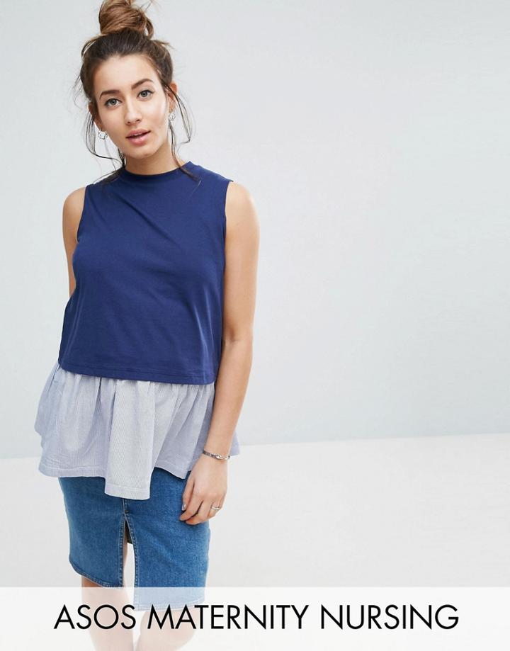 Asos Maternity Nursing Tank With Woven Hem - Navy
