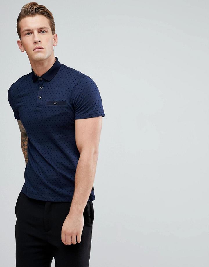 Ted Baker Contrast Collar Polo With Velvet Spot - Navy