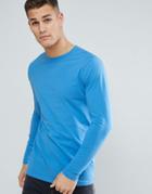 Asos Design Longline Crew Neck T-shirt With Long Sleeves In Blue - Blue