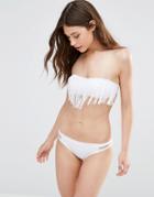 Little Mistress Fringed Bandeau Bikini Set - White