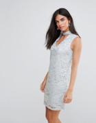 Ax Paris Choker Neck Lace Mini Dress - Blue