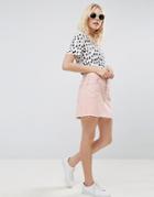 Asos Denim Low Rise Skirt In Washed Pink - Pink