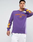 Criminal Damage Long Sleeve T-shirt In Purple With Flame Embroidery - Purple