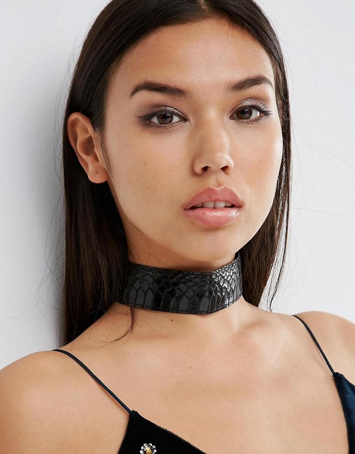 Asos Snake Print Choker Necklace - Black