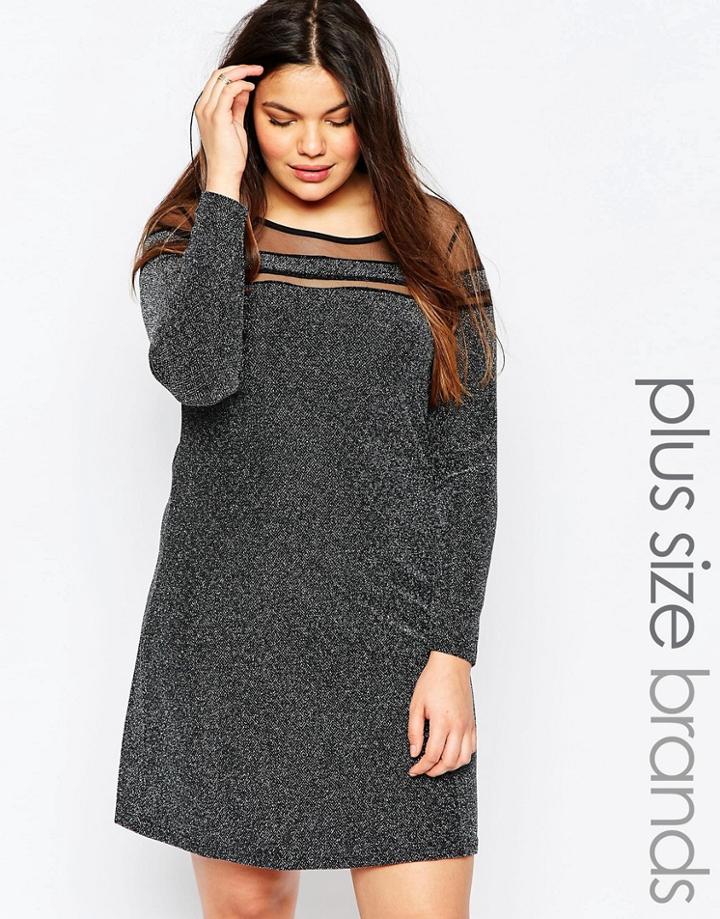 Junarose Plus Lena Sparkle Dress With Sheer Insert - Black