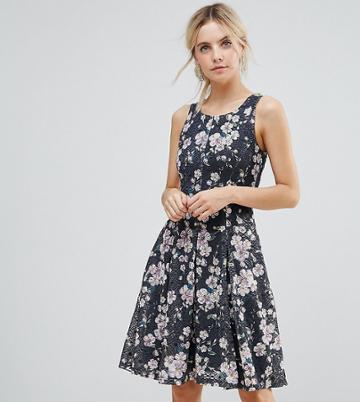 Uttam Boutique Petite Ditsy Print Floral Skater Dress - Black