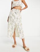 River Island Eyelet A Line Button Through Midi Skirt In Light Beige - Part Of A Set-neutral