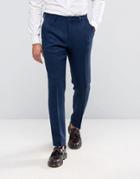 Asos Slim Suit Pant In Navy Harris Tweed In Herringbone 100% Wool - Na
