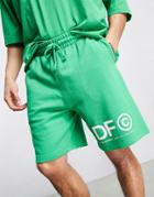Asos Dark Future Relaxed Shorts With Logo Graphic Print In Kelly Green - Part Of A Set