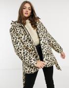 Pieces Padded Coat With Hood In Leopard-multi