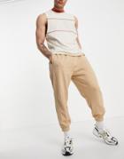 Asos Design Set Oversized Sweatpants With Panel Detail In Beige Rib-neutral