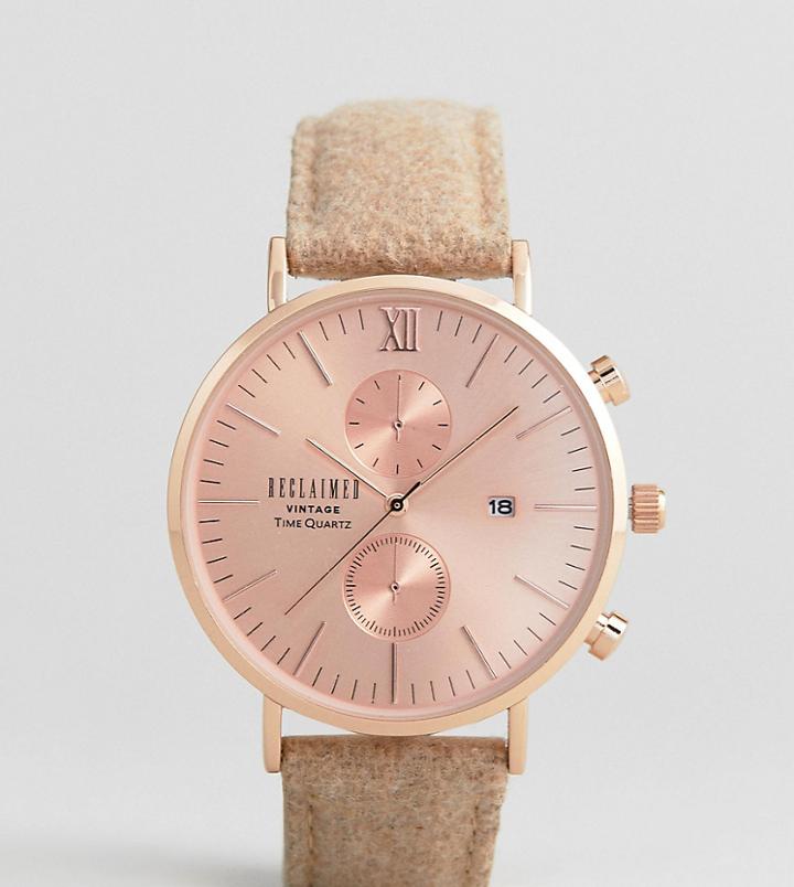 Reclaimed Vintage Inspired Chronograph Wool Strap Watch In Gray 40mm Exclusive To Asos - Gray
