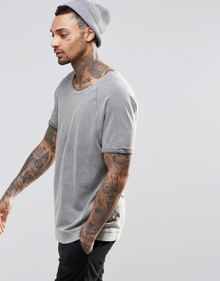 Asos Loungewear T-shirt With Scoop Neck & Acid Wash - Gray
