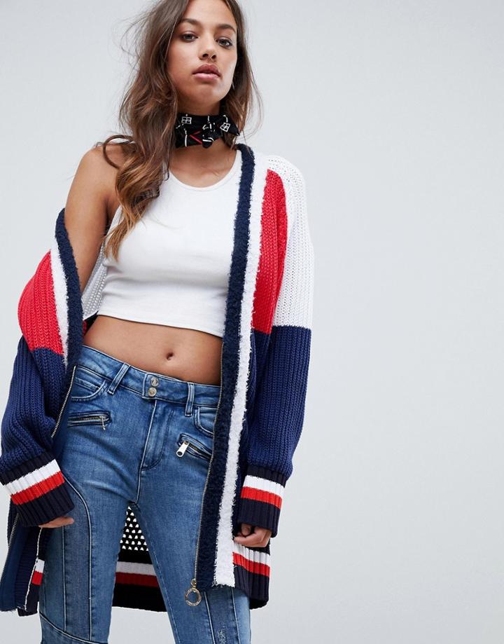 Tommy Hilfiger X Gigi Hadid Color Block Cardigan With Circle Zip Puller - Navy