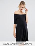 Asos Maternity Bardot Skater Dress With Half Sleeve - Black