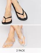 Asos Friendly Two Pack Flip Flops - Black And White