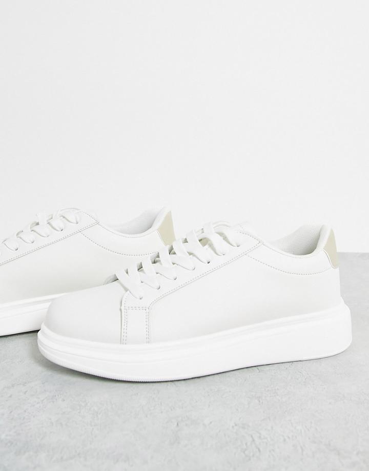 Brave Soul Flatform Minimal Lace-up Sneakers In White/gray