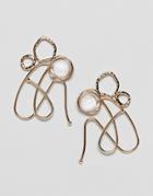 Asos Design Earrings In Abstract Wire Design With Faux Marble Stone In Gold - Silver