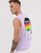 Asos Design Polaroid Sleeveless T-shirt With Chest And Back Print-purple