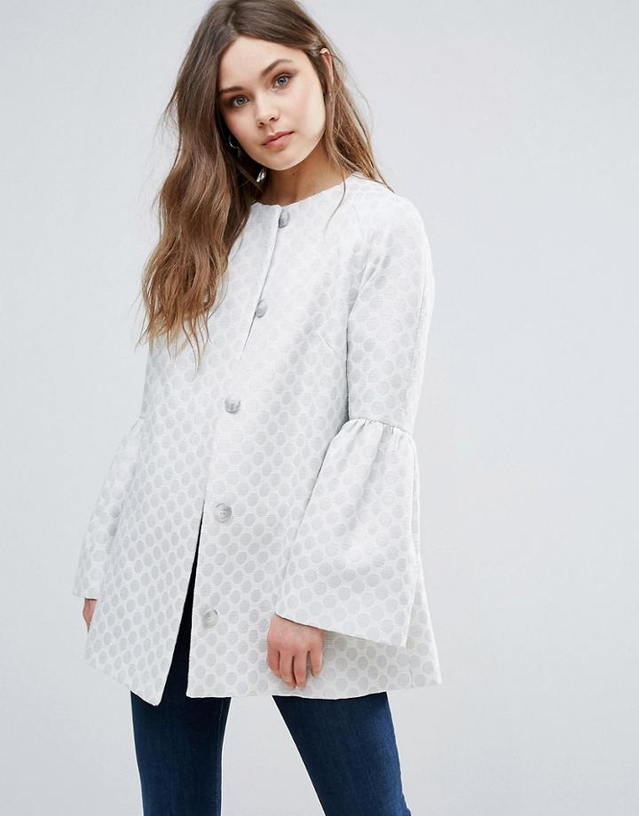 Helene Berman Trumpet Sleeve Conceled Front Jacket - White