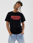 Pull & Bear X Stranger Things Logo T-shirt With Back Print In Black - Black
