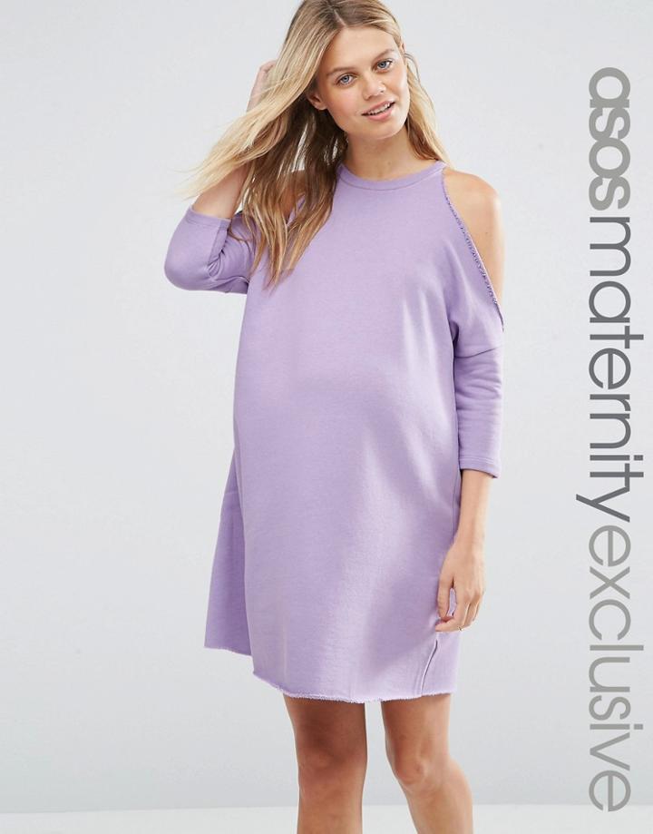 Asos Maternity Sweat Dress With Cold Shoulder - Pink