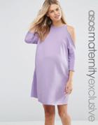 Asos Maternity Sweat Dress With Cold Shoulder - Pink