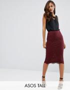 Asos Tall Corded Lace Pencil Skirt - Red