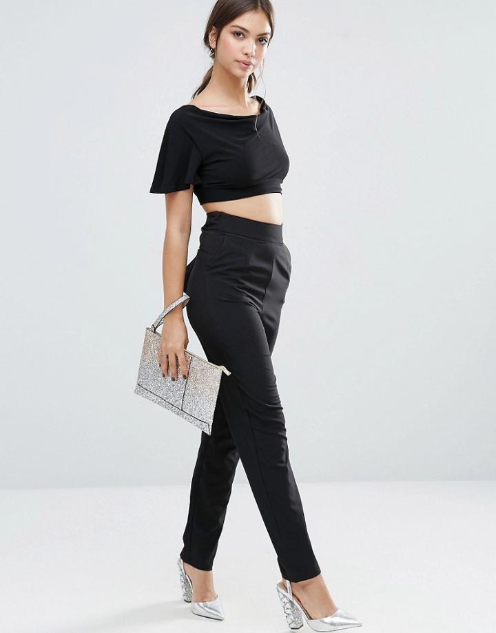 Lavish Alice Tie Detail Tape Leg Trousers - Black