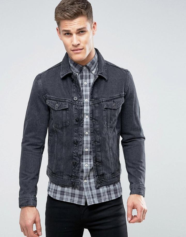 Mango Man Denim Jacket In Washed Black - Blue
