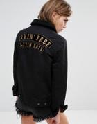 Lira Oversized Boyfriend Denim Jacket With Back Slogan - Black