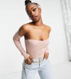 Asyou Knitted Bandeau Top With Sleeves In Rose-pink