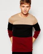 Asos Sweater In Cotton With Color Block Stripes - Beige Black Red
