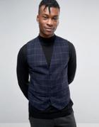 Selected Homme Slim Vest In Wool Check - Navy