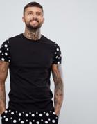 Asos Design Mix & Match Pyjama T-shirt With Polka Dot Sleeves - Black