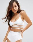 Asos Scuba Elastic Trim Crop Bikini Top - White