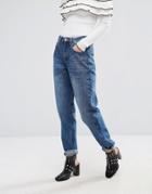 Lost Ink Mom Jeans In Darker Wash - Blue