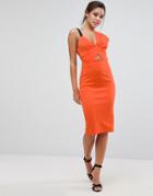 Asos Bow Bust Strappy Midi Bodycon Dress - Orange